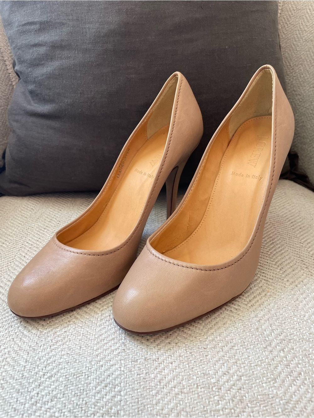 J. Crew Taupe Nude Leather High-Heel Pumps